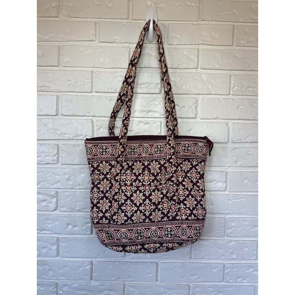 Vera‎ Bradley Women's Quilted Floral Tote Bag Burgundy Boho Y2K